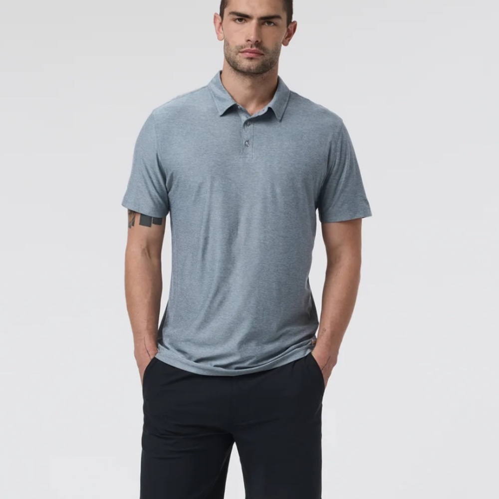 Vuori Performance Polo - Men's Short Sleeve Heather Slate Golf